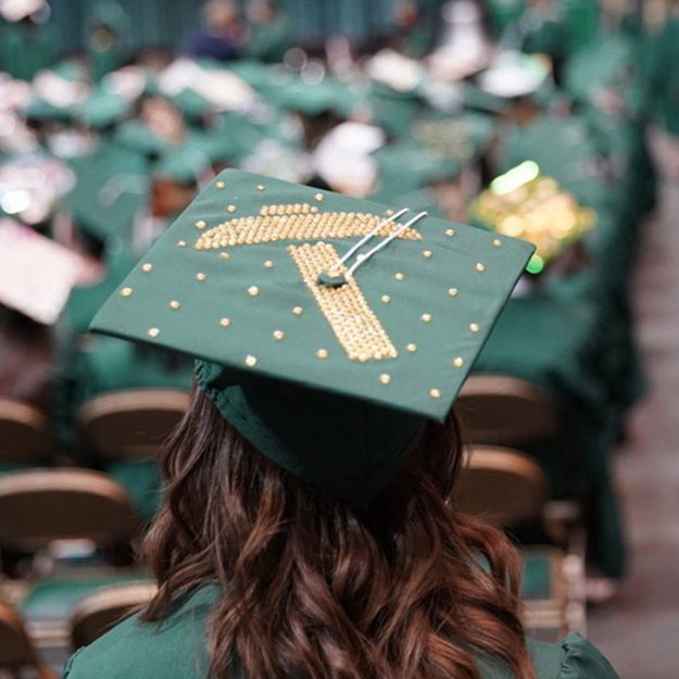 Student wearing graduation gown